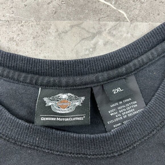 Harley Davidson Graphic Tee Mens 2XL XXL Flames y2k Embroidered Long Sleeve - Picture 6 of 9